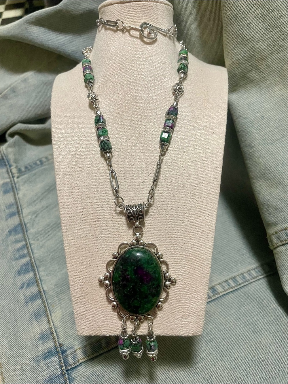 Ruby Zoisite Stone Pendant Hand Crafted Necklace - Picture 4 of 10